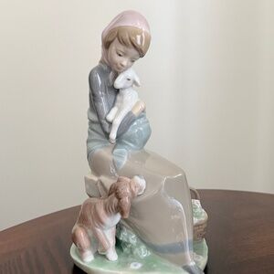 Lladro Porcelain Figurine #1278 Jealousy/Devotion Girl w Lamb & Dog Spain